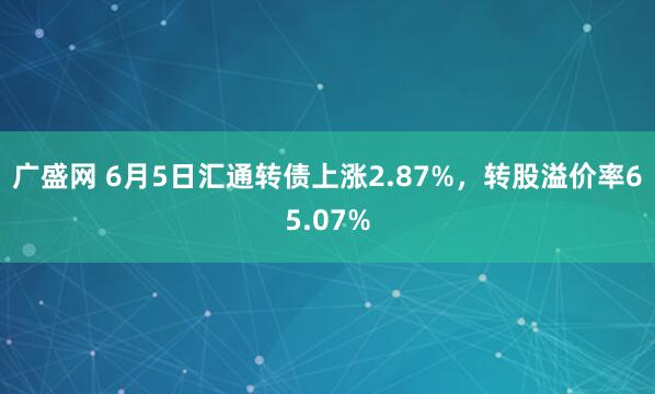 广盛网 6月5日汇通转债上涨2.87%，转股溢价率65.07%