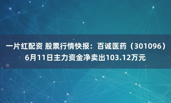 一片红配资 股票行情快报：百诚医药（301096）6月11日主力资金净卖出103.12万元